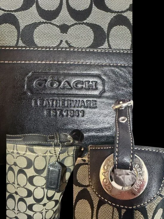 Coach Signature Bucket Tote F12518 Black Canvas Leather Shoulder Bag Carryall - Picture 10 of 10